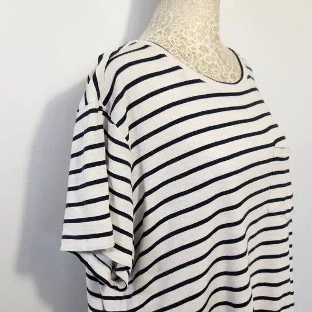 Pact Women's Size XL Black Striped Short Sleeve Organic Cotton Chest Pocket Boxy - Picture 7 of 14